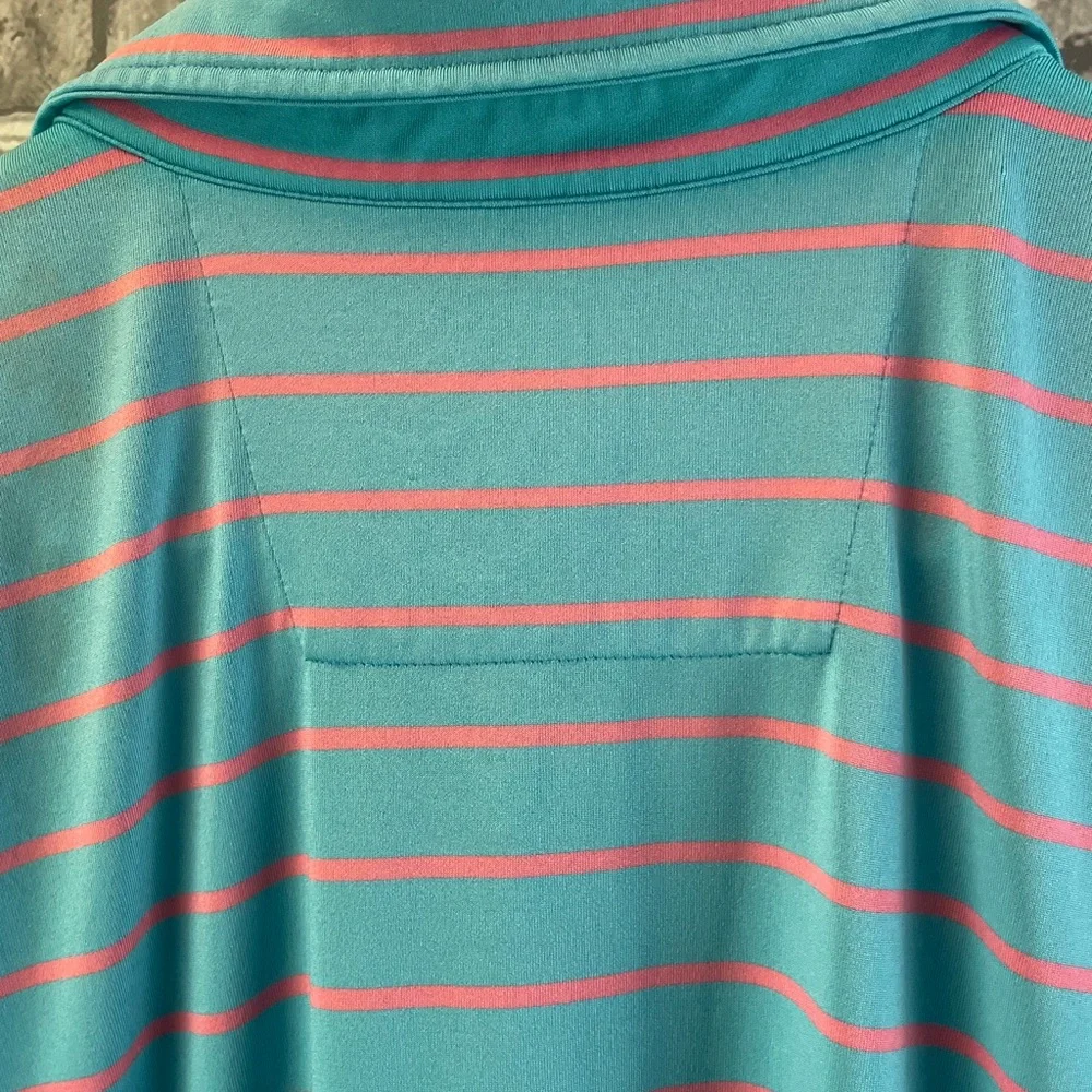 Southern Tide Aqua and Coral Striped Polo - Picture 6 of 7